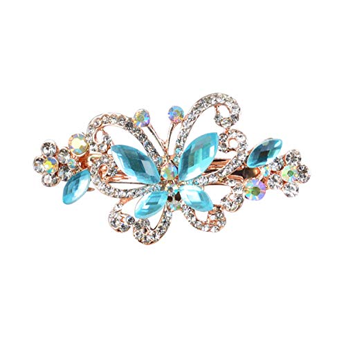Sankuwen Butterfly Design Rhinestone Hair Barrette Clip Accessory(Light Blue)