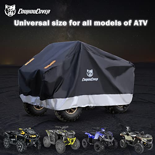Coukoucover Black Silver Atv Cover, 300D Oxford Fabric Upgrade Durable Waterproof Reflective Strip All Weather Protection Atv Atc Cover For Honda Kawasaki Yamaha Suzuki (Xl 82") #TOP4