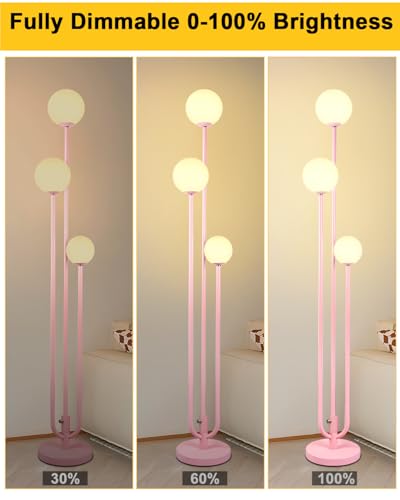 Image of Lightdot 63IN Pink Floor Lamp Mid Century Modern Floor Lamp with 3 Globe 3000K Bulbs Included, 3 Lights U-Style Standing Lamp for Wedding Party /Living Room /Bedroom /Sofa Beside /Corner Decor