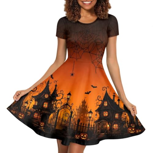 Image of Forchrinse Summer Dresses for Women Crew Neck Short Sleeve Midi Dress Casual Beach Vacation Sundress