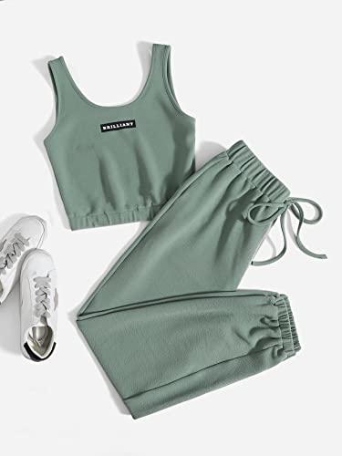 Floerns Women's 2 Piece Track Suits Outfit Crop Tank Top And Jogger Set Mint Green Xl #TOP5