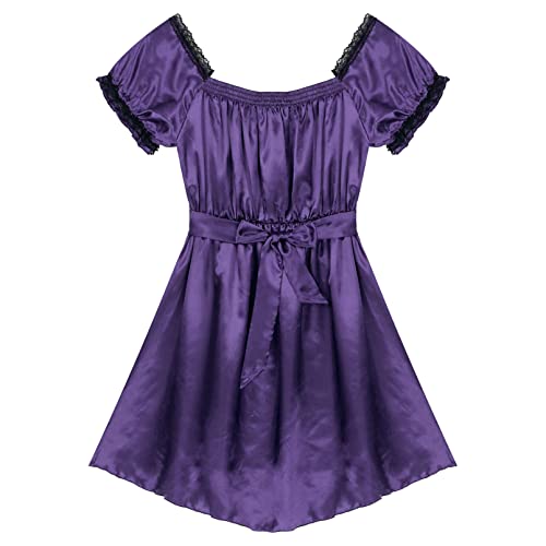 Men's Ruffled Frilly Satin High Low Dress Sissy Crossdress Lingerie Underwear Nightwear4