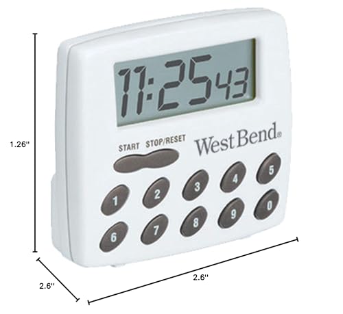 West Bend Easy to Read Digital Magnetic Kitchen Timer Features Large Display and Electronic Alarm, White