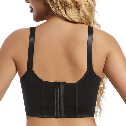 Reairtal Support Deep Cup Bra Full Back Coverage Sculpting Bra Smoothing Push Up Bra Black 42C thumb #2