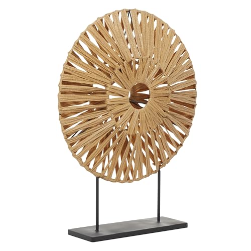 Escultura decorativa abstracta en rattan plástico marrón con base negra 29"