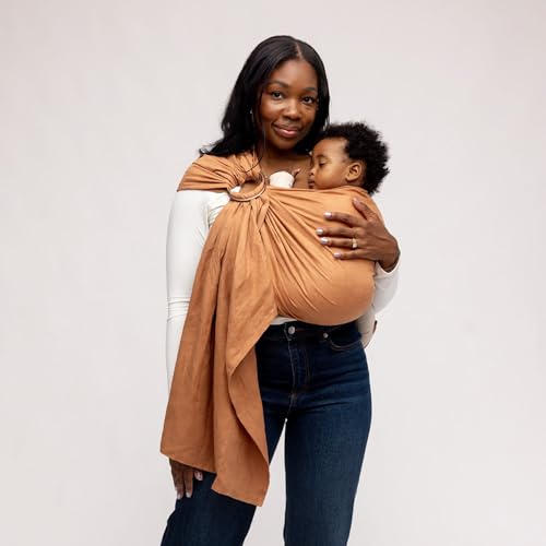 Image of WildBird - Ring Sling Baby Carrier - 0-36 Months (up to 35 lbs) - Standard (74") Willow & Gold Ring - Front, Hip or Back Carry - Adjustable Fit - Natural Linen - Baby Essentials - New Mom Gifts