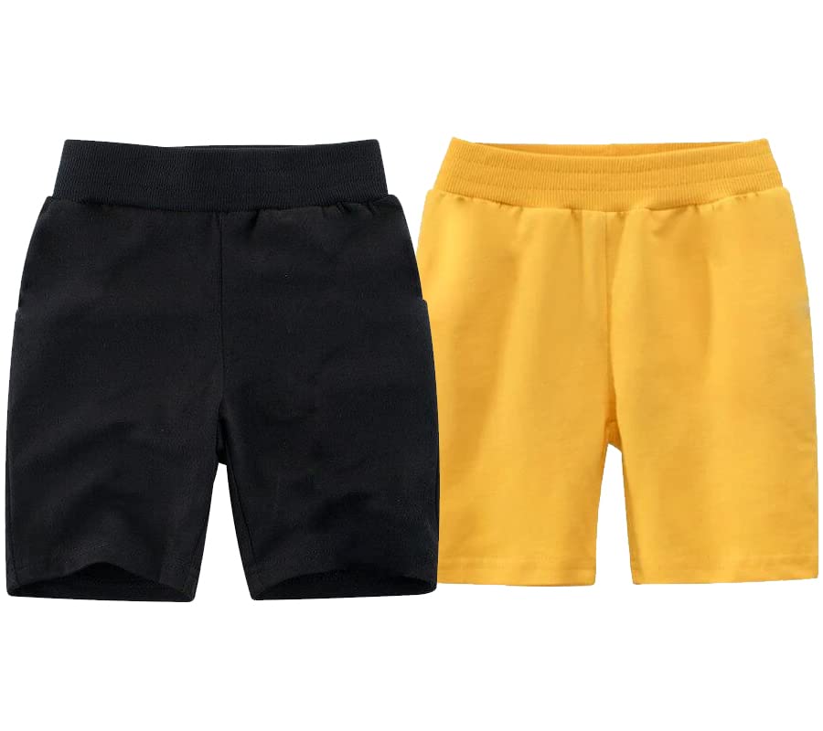 Image of Yellow & Black Cotton Boys Shorts with Pockets and Drawstring |Sports Shorts|Everydaywear|Value Pack|Clothing Sets|Baby Clothes|Boy Clothes| Pack of 2