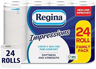 Regina Impressions Toilet Tissue - 24 Rolls, 160 Sheets per Roll, 3 Layers of Softness and Strength, Lightly Quilted Toilet Paper, Extreme Comfort, FSC Certified Product, Easy Open Pack
