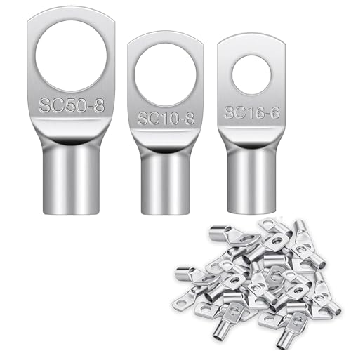 eupdd 25 Piezas Terminales de Anillo: M6/M8 Terminales de Cable Tubular, 10/16/50 mm² Conectores Tubulares de Anillo, Cobre Estañado para Batería Coche/Moto/Barcos