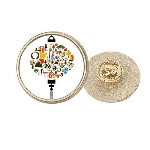 Broche Fan Taiji Théière Montagne de forme ronde en métal doré taille M