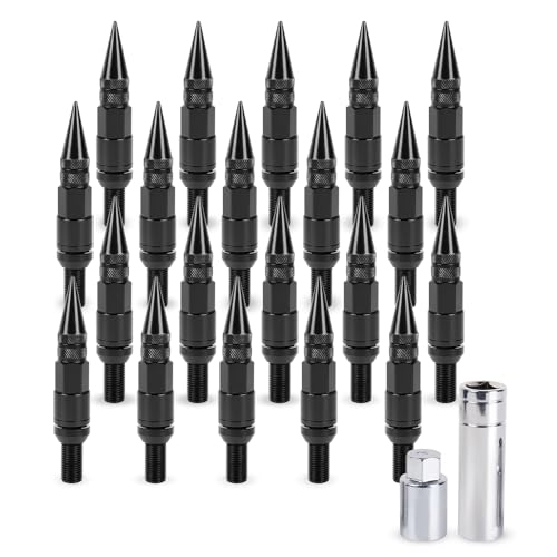 muge racing M14x1.5 Wheel Bolts 20 PCS, Conical Seat Lug Bolt with Aluminum Pointed Cap, Anti-Theft, Compatible for Buick, BMW, Mercedes-Benz, Audi, Volkswagen and More, 2 Socket Included, Black
