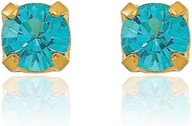 IceCarats 14K Solid Yellow Gold Crystal Small Swarovski Stud Earrings 3mm Round Cut, Simulated, Prong Set, Butterfly Back For Her