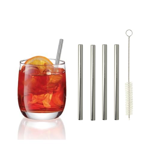 Metaltex Pajitas de acero inoxidable cortas y rectas, 4 unidades, 12,5 cm, reutilizables, acero inoxidable