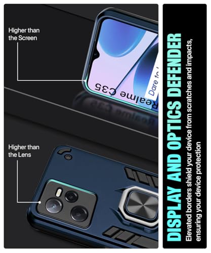 Image of WOW IMAGINE Shock Proof Back Case Mobile Cover for Realme Narzo 50A Prime | Realme C35 | Back Cover Case (Tough Armor | Hybrid PC + TPU | Ring Holder & in-Built Kickstand | Blue)