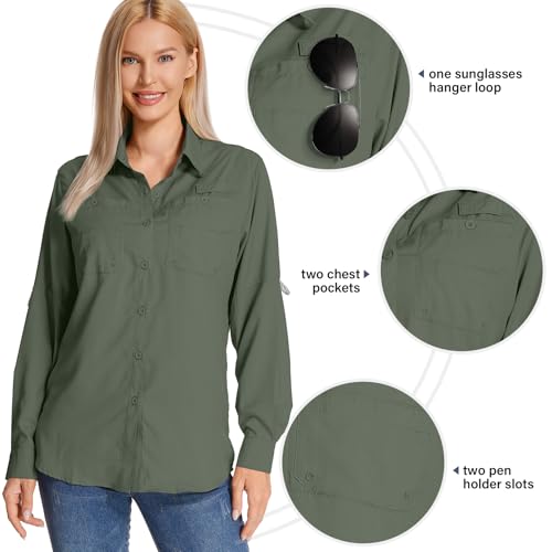 Womens Long Sleeve Sun Protection Hiking Fishing Shirts UPF 50+ UV Lightweight Quick-Dry Safari Shirts Womens Outdoor(Mountain Green-S) by nayjury - Image 4