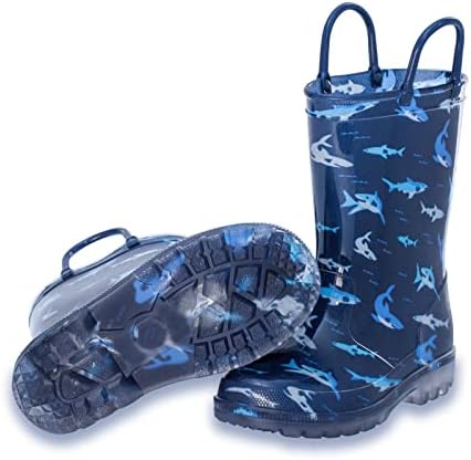 Kids Rain Boots Waterproof Light up Boots Boys Rain Boots with Handles Toddler size 10 Blue Shark