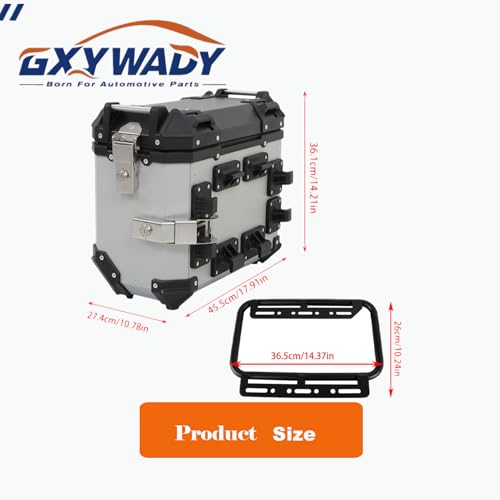 Alforjas laterales universales para motocicleta GXYWADY, caja dura de aluminio plateado de 36 L con soportes de fijación miniatura 6