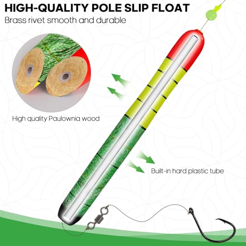 QualyQualy Catfish Fishing Bobbers, Weighted Catfish Pole Floats/LED Fsihing Bobber, 3PCS High Visibility Wood Pole Fishing Float