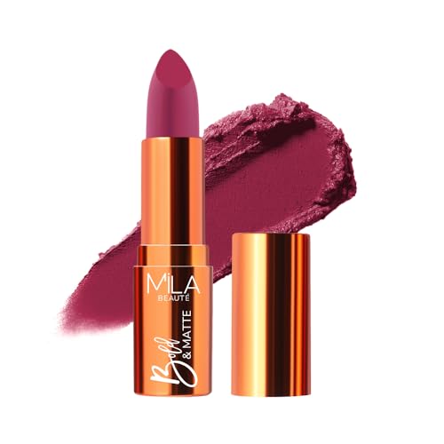Image of Mila Beaute Bold & Matte Long-Lasting Lipstick | Highly Pigmented Soft Matte Finish | Lightweight & Hydrating with Jojoba Oil | Shade - (Crush On 4.2g)