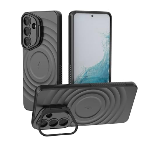 Image of LuxuryKase Shockproof Case for Samsung Galaxy S26 Plus | Ripple Pattern | Camera Protection | Inner Velvet Fabric Lining | Protective Cover with Enhanced Grip & Wireless Charging Support - Black