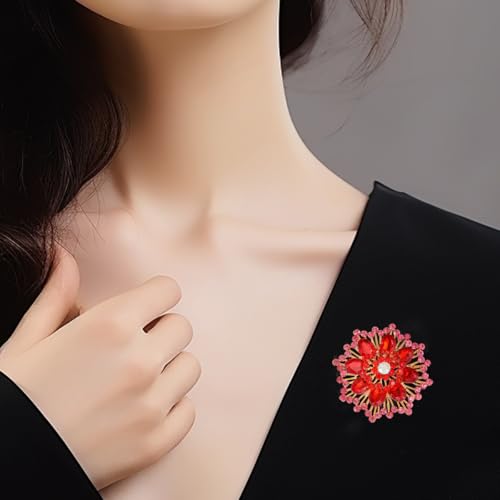 Image of Large Crystal Flower Brooch Pin for Women Red purple pink green Rhinestone Flower Lapel Pin Wedding Party Birthday Dance Banquet Dress Suit Ceremony Clothes Hat Bag Accessories Jewelry