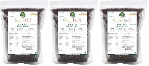 Image of Green Habit Wild Black Rice a.k.a Forbidden Rice (500 gram pack) (Pack of 3)