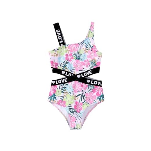 PATPAT Maiô de peça única para meninas, floral, tropical, recortado, roupa de banho, Rosa floral, 3 Anos