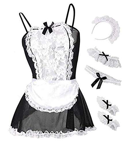 Shangrui Uniforme de mucama francés, Traje de Encaje Ahueca hacia Fuera Servicio Encantador Maiden Delantal y Falda