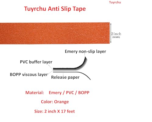 Image of Anti Slip Tape 2 Inch Wide, Waterproof Grip Adhesive Heavy Duty High Traction Friction for Indoor /Outdoor Steps (17 Ft /Orange).