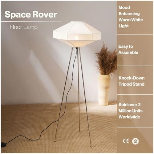 Image of FIG Living Space Rover Floor Lamp (Off White) | 130 cm Tall Standing Lamp | Handcrafted Lampshade with Knock Down Tripod Stand | Best for Home Decor, Living Room, Cafe & Restaurant | No Bulb
