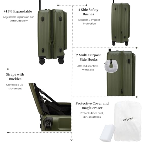 Image of F Gear Montreal Large 76cm German Polycarbonate Hard Luggage|8 Japanese Hinomoto Silent Wheels|Expandable Check-in Front Opening Suitcase for Travel| Anti-Theft Zipper, TSA 007 Lock (Army Green)