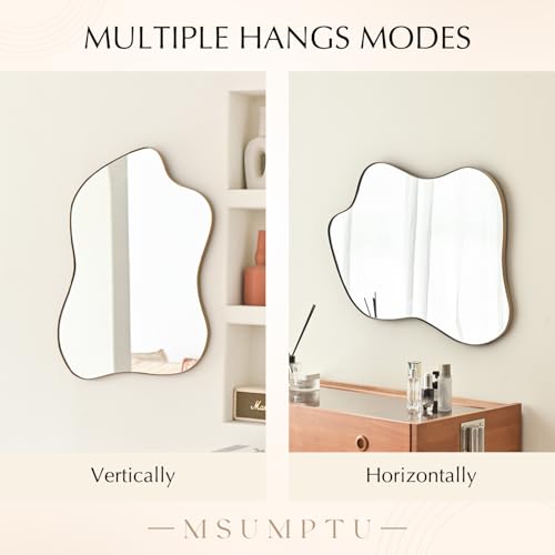MSUMPTU Irregular Wall Mirror Brass Wave Shaped Metal Framed Wall Mirror for Bathroom Bedroom Entryway Living Room Wall Decor 28" L x 20" W 2304G by MSUMPTU - Used condition - Image 6