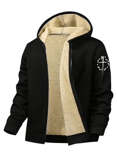 SOLY HUX Men's Fleece Hooded Jacket Star Print Zip Up Long Sleeve Warm Coat Outerwear