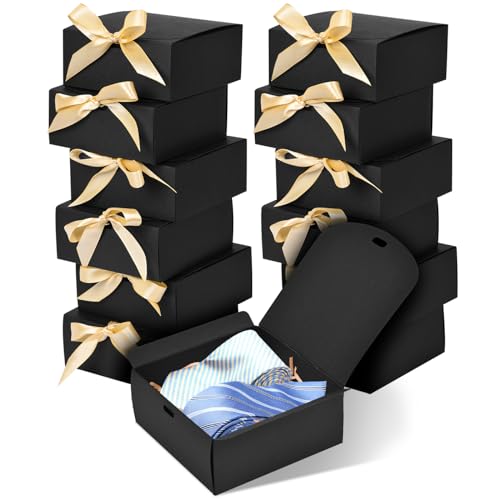 WLUSEAXI 12pack Small Gift Boxes with Lids for Presents, 4.5''x4.5''x2'' Black Gift Boxes with Ribbons, Party Gift Boxes for Packaging Wedding, Present, Birthday, Holiday, Galentine's Day