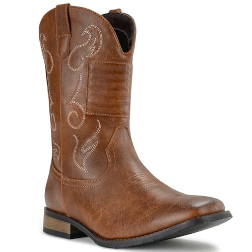 Image of IUV Cowboy Boots For Men Western Boot Classic American Flag Embroidered Square Toe Mid-Calf Boots