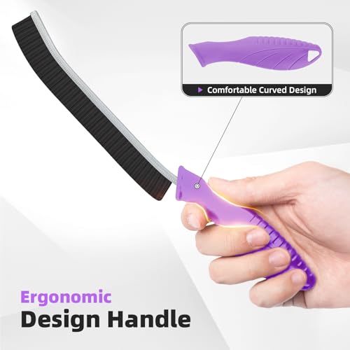 Image of FOOGWEE Hard Bristle Crevice Cleaning Brush - Cleaning Supplies - Grout Cleaning Brushes for Household Use - Crevice Cleaning Tool for Bathroom, Home and Kitchen (3, Purple)