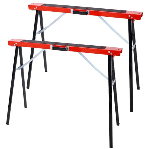 Luxebough Folding Sawhorse 2 Pack, Heavy Duty Work Horses with 550 lbs Capacity, Portable & Collapsible Saw Horses for Woodworking & Construction, Reinforced Metal Frame, Non-Slip Surface (Red)