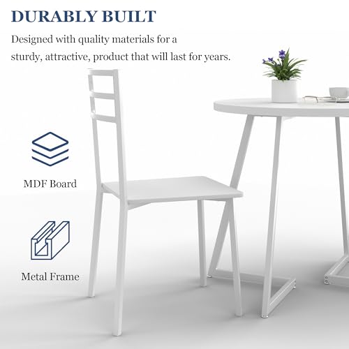 Image of VECELO Small Round Dining Table Set for 2, Wood Marbled Tabletop with Metal Frame, Modern Dinette with Chairs for Kitchen Breakfast Nook Living Room, Solid White
