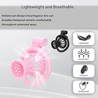 Inverted Chastity Cage Männer Peniskäfig mit 1 Silikon Katheter und 5 Ringen Leichter Keuschheitskäfig aus Kunststoff mit Verdecktem Schloss für Sicheres Tragen (Pink) – Ansicht 4
