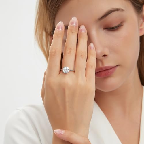 BAGUTTA PAVONE 2CT Round Moissanite Engagement Ring for Women,S925 Sterling Silver Solitaire Moissanite Ring with 18K White Gold Plated,D Color VVS1 Anniversary Wedding Band Size7 by BAGUTTA PAVONE - Used condition - Image 5