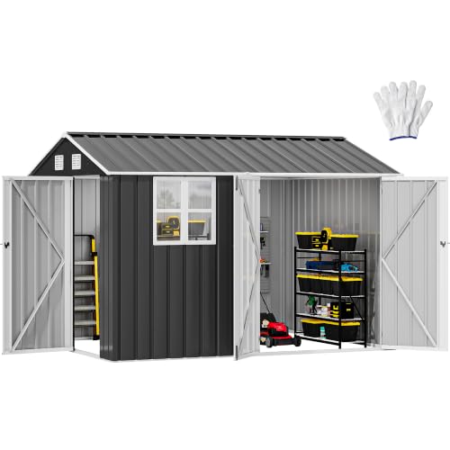Image of DWVO 10x8 FT Outdoor Storage Shed with 3 Lockable Doors and Window