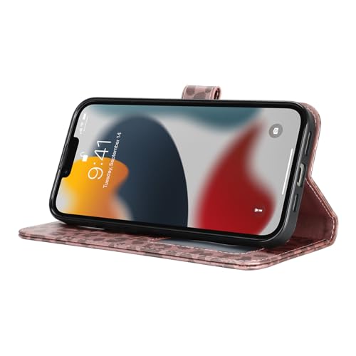 Image of for iPhone 13 Pro Max Case Wallet with Card Holder,for iPhone 12 Pro Max Wallet Case for Women Men,PU Leather Shockproof Magnetic Buckle Stand Flip Phone Case-Rose Gold Leopard