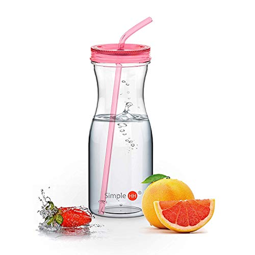 Simple HH Tritan BPA-Free Water Bottle with Straw 33oz Dishwasher-Safe Drinking Tumbler | Extra Wide Mouth w/Easy Twist Lid (Tango Pink)