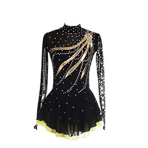 Meisjes Kunstschaatsen Jurk, Gymnastiek Maillots Kostuum Lange Mouwen Dans voor meisje volwassen Lyrische Dans Kostuum zwart FiveShops