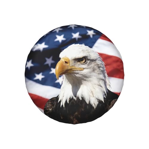 Image of American Flag Star Spare Tire Cover USA Eagle Wheel Covers 15 Inch | Red White Blue，Polyester，Protectors Tire Cover，Waterproof，Dust-Proof，Universal，Fit for RV Jeep SUV Motor Travel Camper Tires