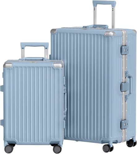 Image of AnyZip Luggage Sets 2 Piece Aluminum Frame Carry On and Checked Suitcase PC ABS Hard Shell TSA Lock No Zipper(Haze Blue, 20 /28)