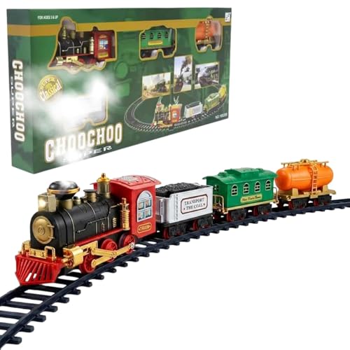 Image of Crackles Light and Sound with Smoke Effect Big Size Classic Vintage Locomotive Engine Toty Train Track Sets, Battery Powered Play Set Toy for Kids, Gifts for Boys & Girls 3 4 5 6 7 8 Years Olds