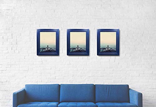 8X10 Inch Navy Blue Wood Picture Frame With Mat | Display Photo 6X8 Inch Or 8 By 10 Without Mat | Distressed Design | Wide Molding | Portrait And Landscape View | Stand On Desktop Or Wall Hanging #TOP6