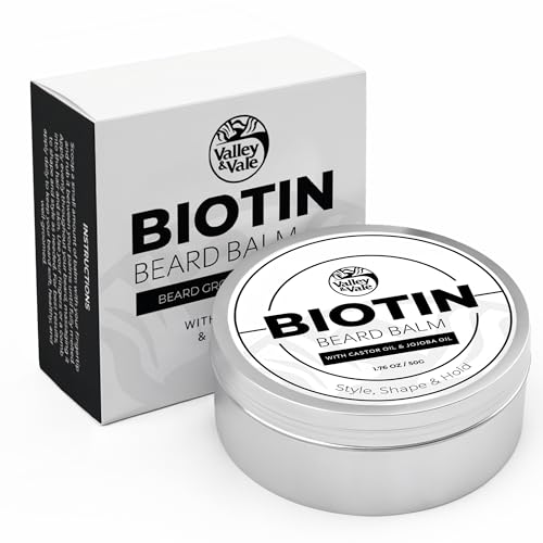 Biotin Beard Balm for Men – Made in USA – Beard Growth & Moisturizer with Castor Oil & Jojoba Oil – Organic Styling Wax for Thickening & Softening – Mustache Conditioner