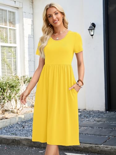 Image of Heymoments Women's Casual Short Sleeve Midi Dress Crewneck A Line Tiered Flowy Loose Travel Long Dresses with Pockets